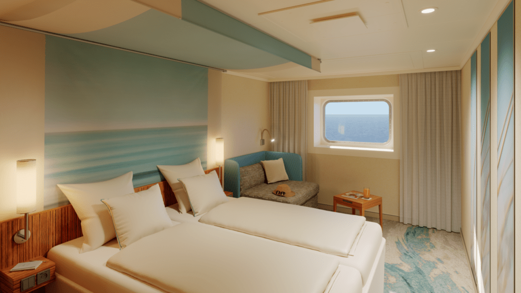 Blick in eine Meerblickkabine auf AIDAluna.