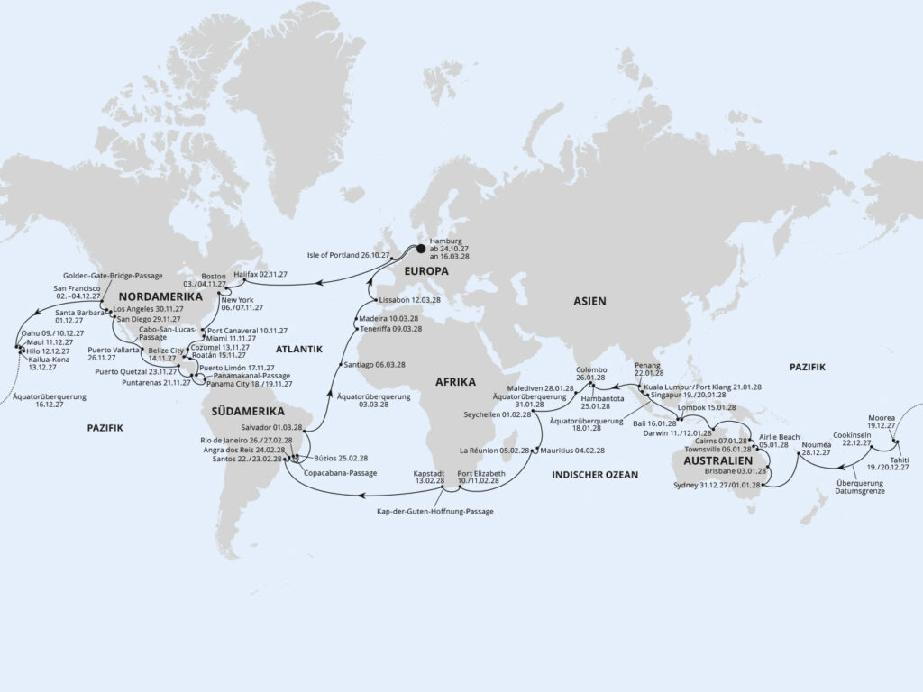 Routenkarte der AIDAdiva Weltreise 27/28